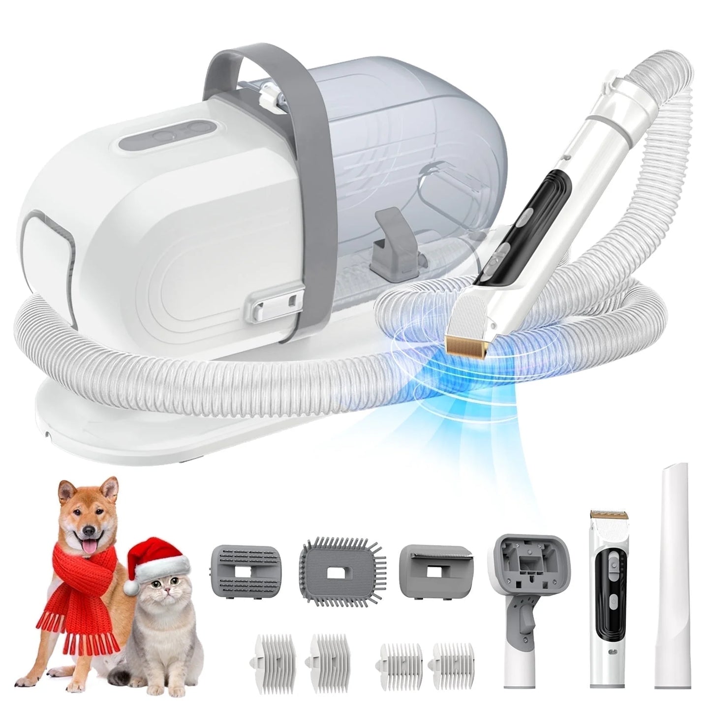 Pet Grooming Vacuum for Dogs & Cats, 13000Pa Suction, 5-In-1 Grooming Kit with Low Noise, 2.5L Dust Cup, Wireless Clippers, Deshedding Brush – Professional At-Home Pet Hair Cleaner